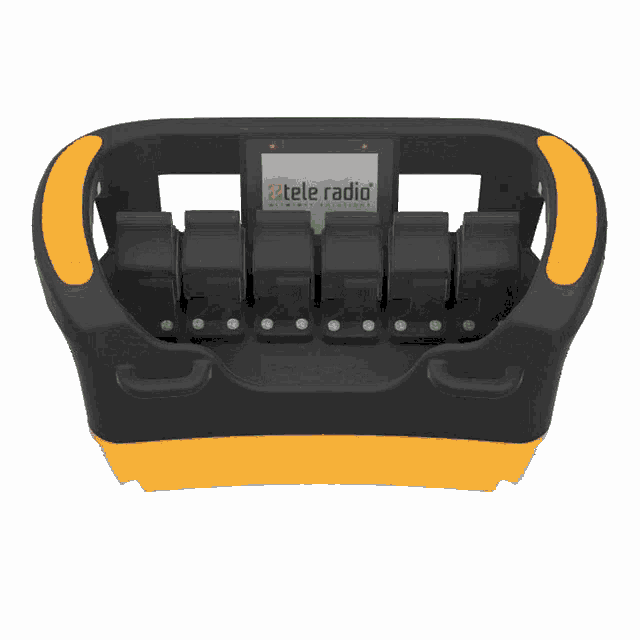 a black and yellow remote control that says tele radio on it