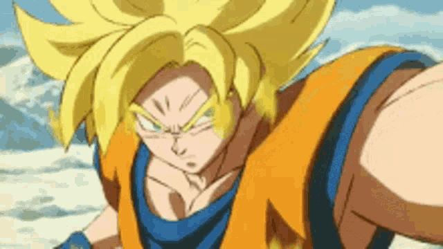 a close up of a dragon ball z character with yellow hair