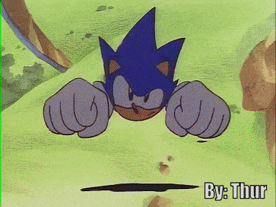 a cartoon of sonic the hedgehog with the words by thur below it