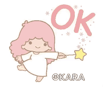 a little twin stars sticker with a girl holding a star and the word ok .
