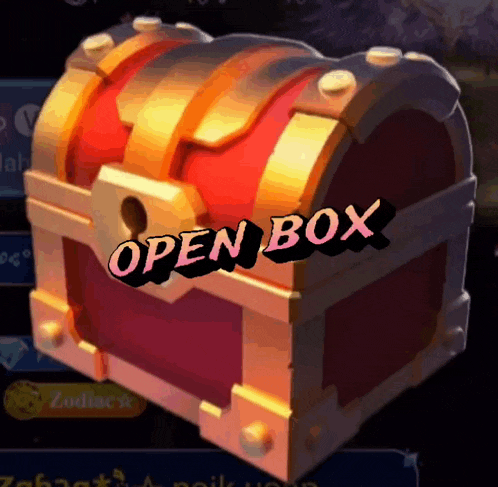 a treasure chest with the word open box on it