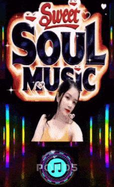 a girl is standing in front of a sweet soul music logo
