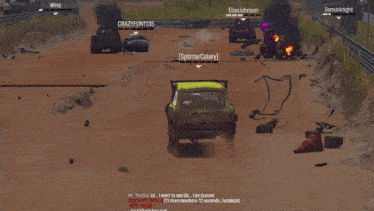 a video game scene with a yellow car and a purple car