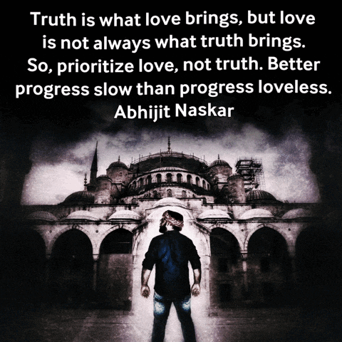 a man is standing in front of a building with a quote by abhijit naskar
