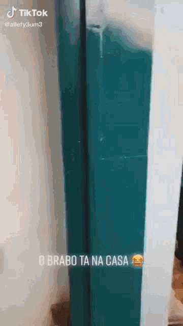 a person is standing in front of a door with a sticker on it that says tik tok .