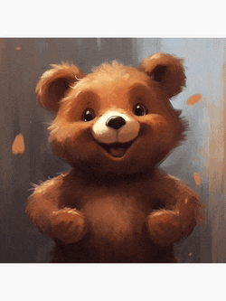 a painting of a brown teddy bear with its mouth open