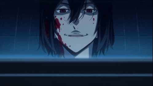 a cartoon character with blood on his face