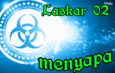 a blue and white logo with the words laskar 02 menyapa