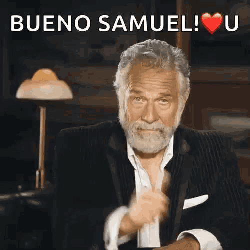 a man in a suit gives a thumbs up with the words bueno samuel u above him