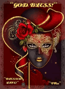 a greeting card with a mask and the words god bless blessed life