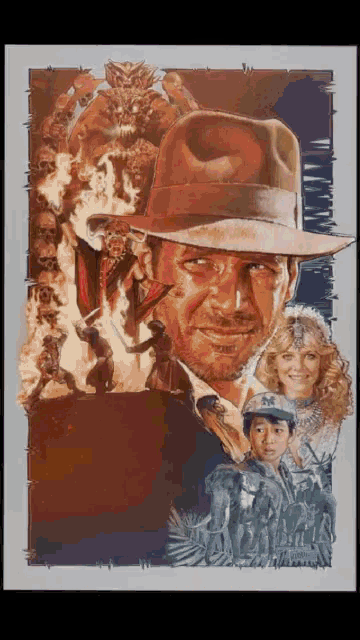 a painting of a man wearing a hat with the word indiana on it