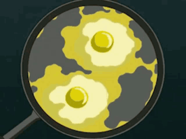 two eggs are cooking in a frying pan that looks like a map of the world