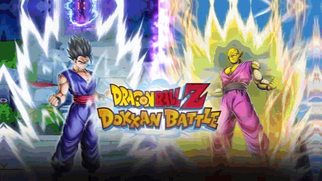 a poster for dragon ball z doxkan battle shows two characters fighting each other