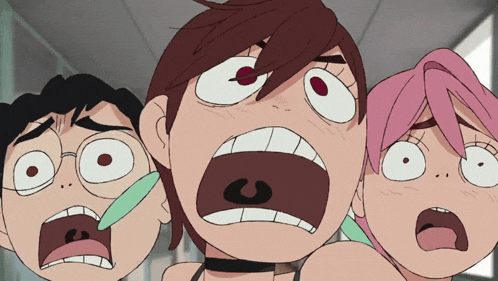 three cartoon characters are making funny faces with their mouths wide open