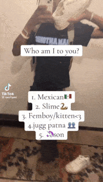 a person is taking a selfie in front of a mirror with the words who am i to you at the top