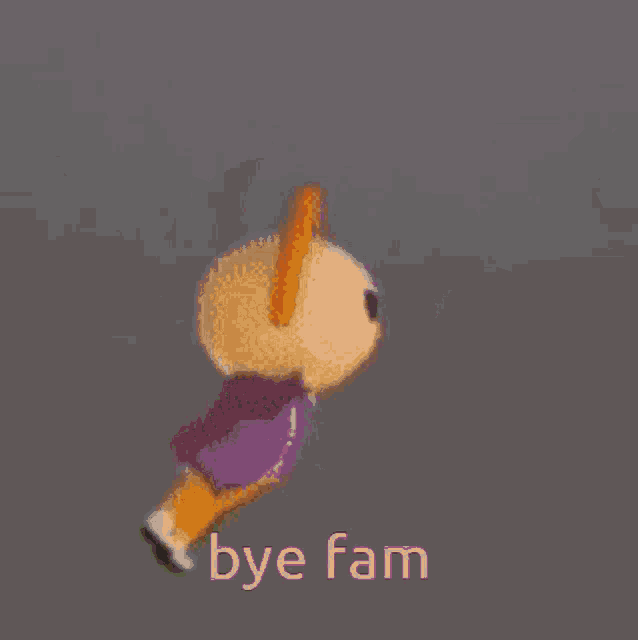 a cartoon character with a rainbow on his head and the words bye fam