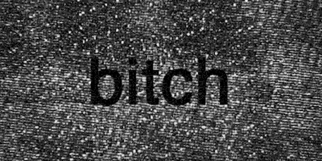 a black and white photo of the word bitch written on a gray background .