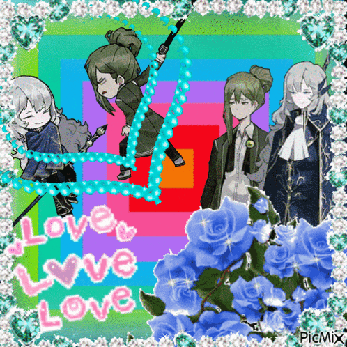 a picture of a group of anime characters with the words love love love on the bottom