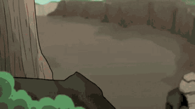 a cartoon drawing of smoke coming out of a tree .