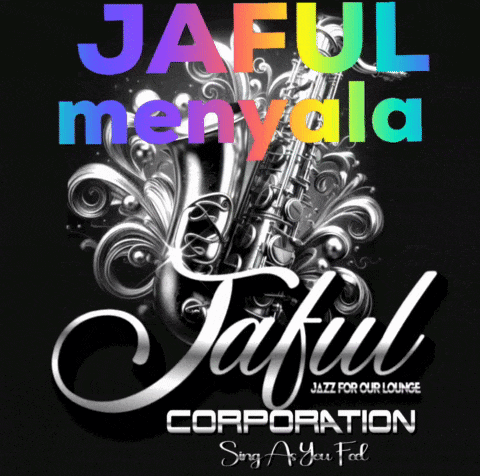 a poster for jaful corporation with a saxophone in the background