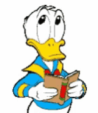 donald duck is holding a book in his hands