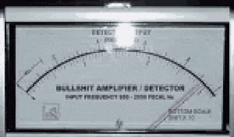 a bullshit amplifier / detector is displayed on a black background