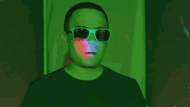 a man wearing sunglasses and a black shirt has the word plaka kanu on his shirt