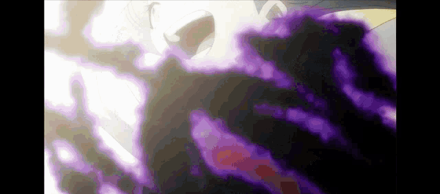 a person with purple smoke coming out of their mouth .