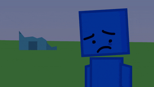 a blue block with an angry face on it