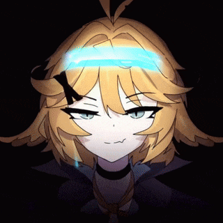a drawing of a girl with yellow hair and a blue halo around her head