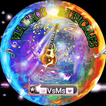 a colorful sphere with a guitar and the words via jeros musicales