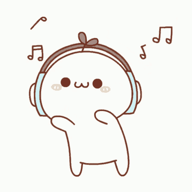 a cartoon character wearing headphones with a plant growing out of it