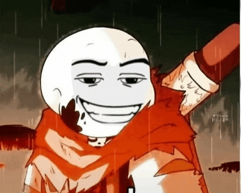 a cartoon character is smiling in the rain while wearing a scarf and holding a sword .