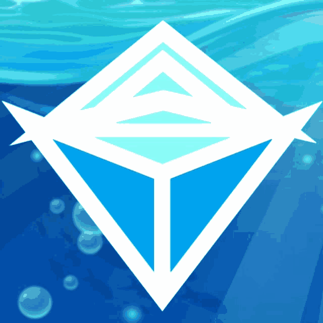 a blue and white logo with bubbles in the water
