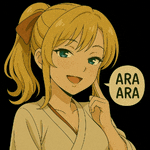 a blonde anime girl with a speech bubble saying ara ara