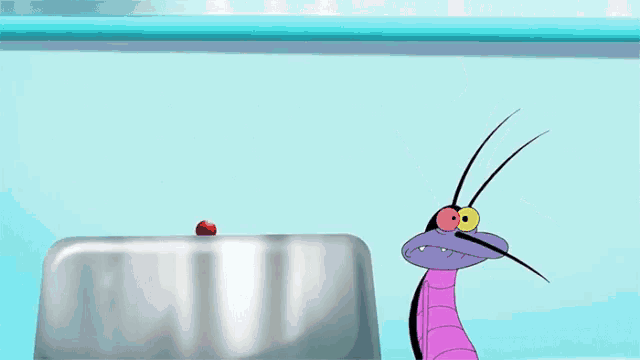 a cartoon of a bug with a long tail reaching out towards something