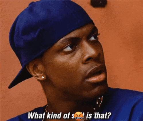 a man wearing a hat and a necklace is asking what kind of s is that