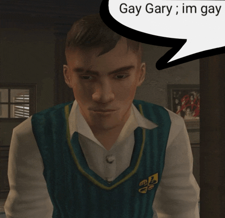 a man with a speech bubble that says gay gary