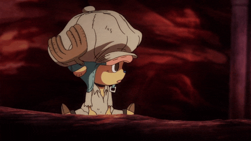 a cartoon character wearing a hat and a white shirt is sitting on the ground with his eyes closed