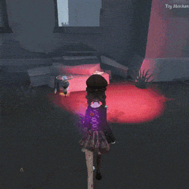 a girl in a red dress is standing in a red room with the words tsy merchant on the bottom