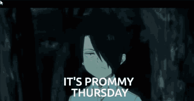 a cartoon character says it 's prommy thursday with his hand in the air