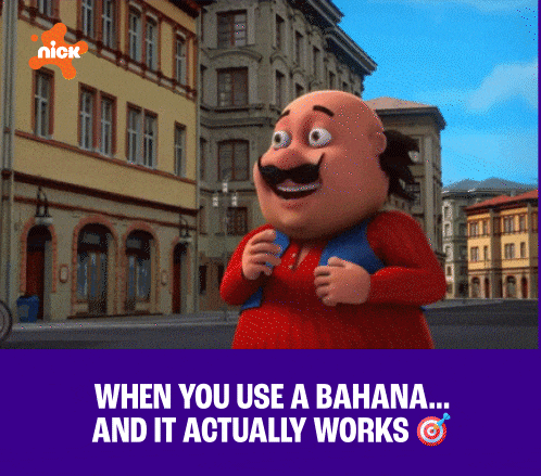 a cartoon character with the words when you use a banana and it actually works below him