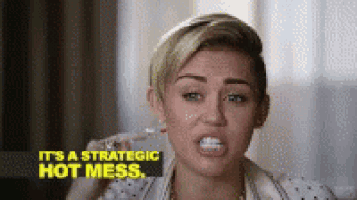 a woman is brushing her teeth with the words it 's a strategic hot mess behind her .