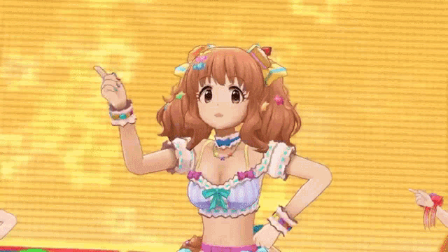 a girl in a blue and white dress is dancing