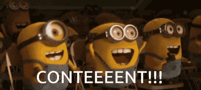 a group of minions are sitting in a classroom with the word conteeent written on the bottom