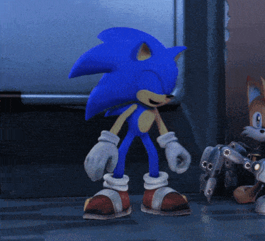 sonic the hedgehog is standing next to a fox