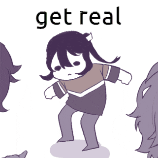 a cartoon of a girl dancing with the words get real written above her