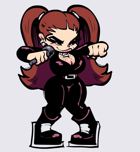 a cartoon drawing of a girl with pigtails holding a gun
