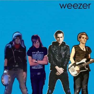 a weezer album cover shows a group of people standing next to each other