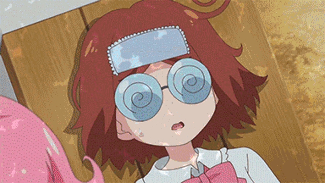 a cartoon girl with glasses and a bandage on her forehead
